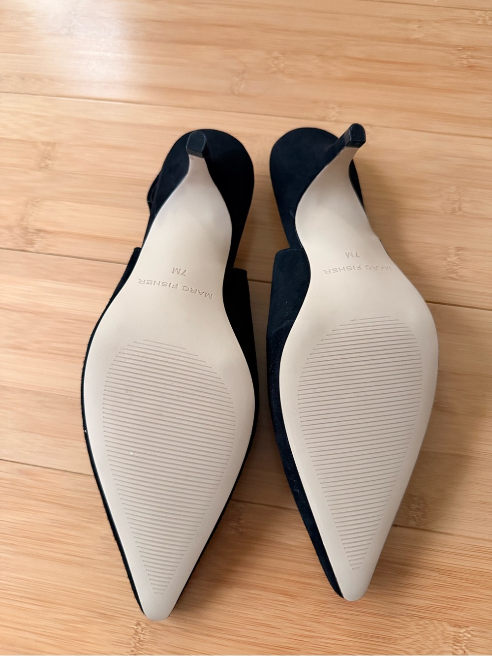 Marc Fisher - Labela - Suede Pointed Slingback Kitten Heels - Black - Size 7 - Picture 3 of 3